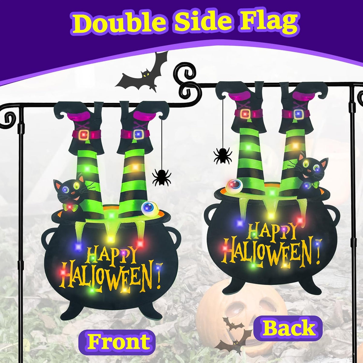 FLAGMESAGE 01 Solar-Lighted Halloween Witch Feet Garden Flag – 12x18 Inch, Witch Feet-Multi Colored-12x18 – Witch Feet-Multi Colored-12x18 / 12x18 Inch – product detail