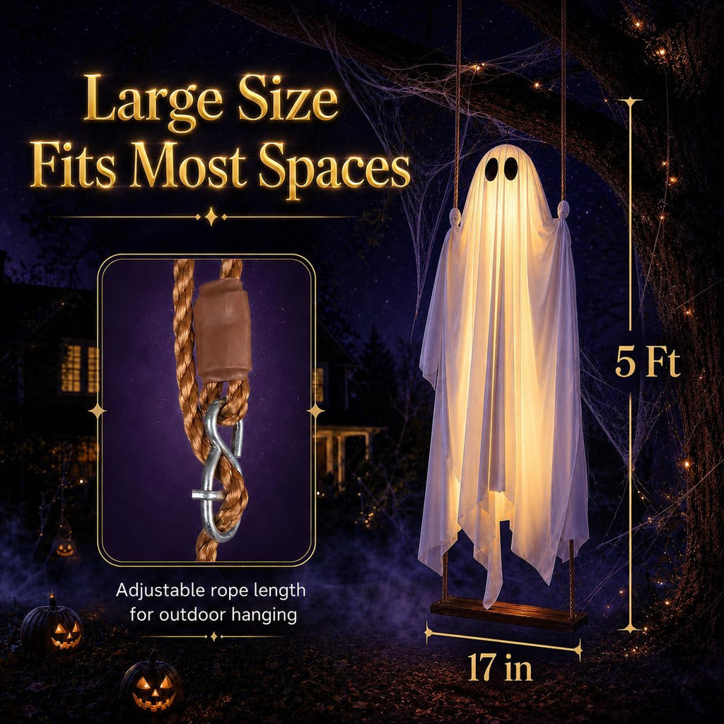 HAPPYCLUB 20260425001 5-Foot Lighted Halloween Swinging Ghost – Swing Ghost – product detail