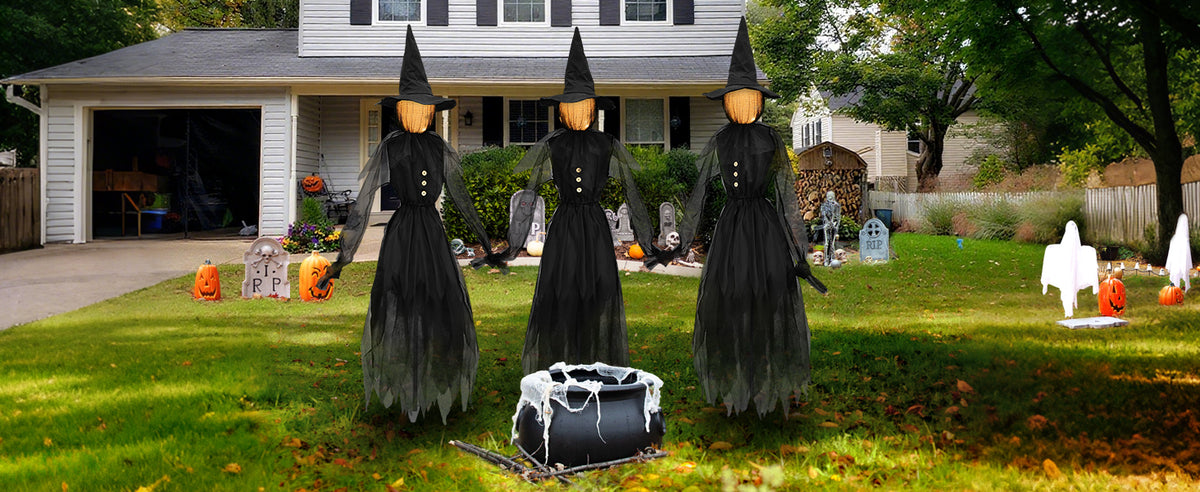 Jibeufi Hlw-witch-3pcs 3-Pack 4.9-Foot Lighted Halloween Witch Stakes – black – product detail