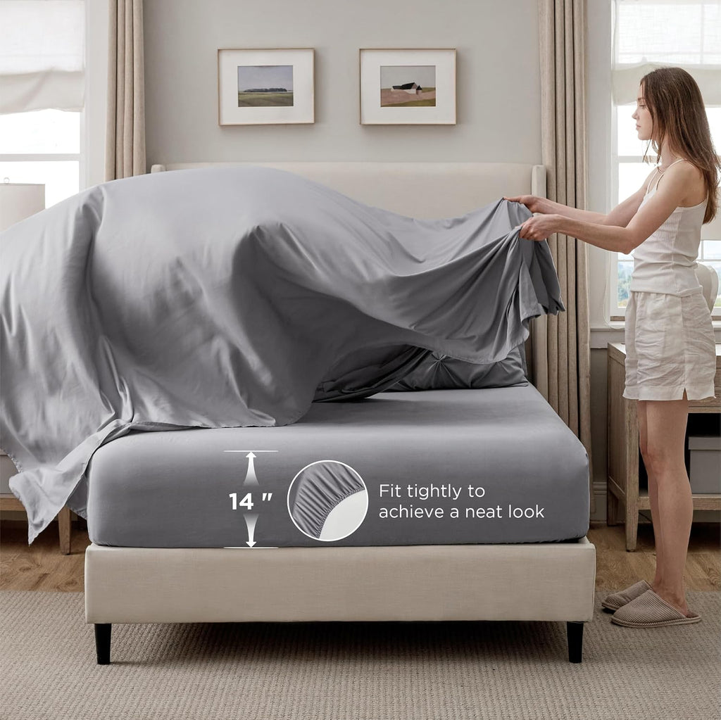 Bedsure Queen Pintuck Bedding Set, 7 Pieces, Grey