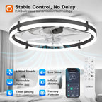 addlon 24-Inch Low-Profile Ceiling Fan with LED Light, Black