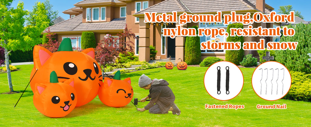 COMIN 69264 5-Foot Halloween Pumpkin & Cat Inflatable – Green, Orange – product detail