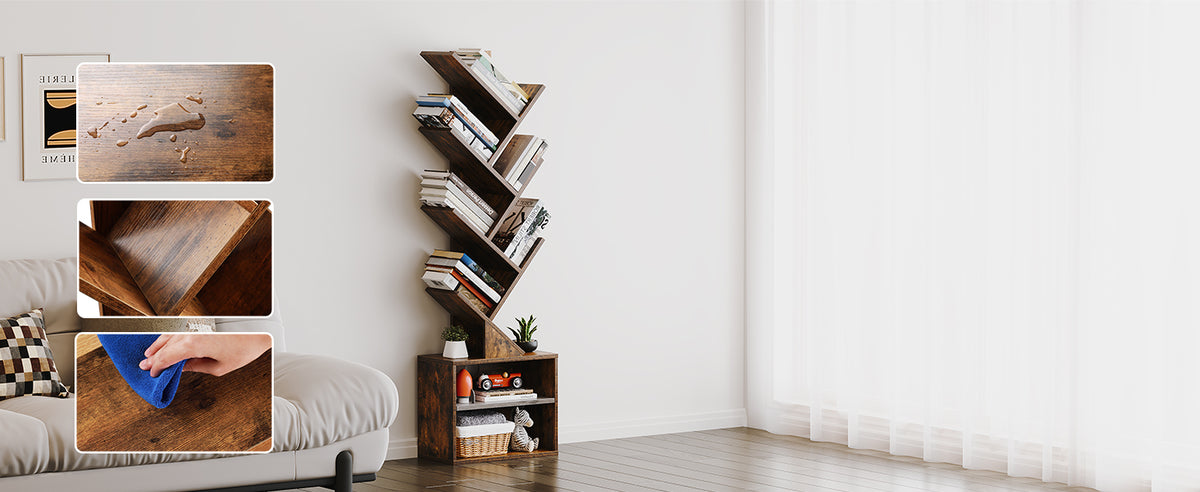 SUNMORY Six-Tier Tree Bookshelf with Storage, Brown