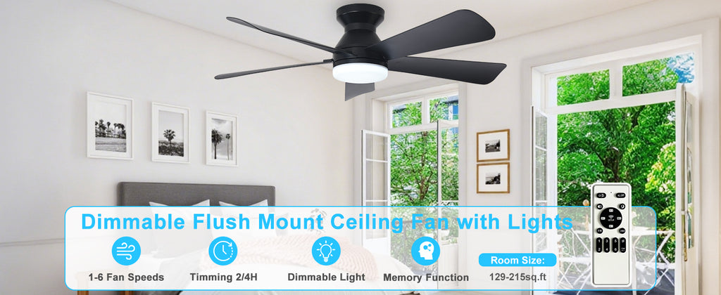Depuley 42-Inch Ceiling Fan with Dimmable LED Light, Black