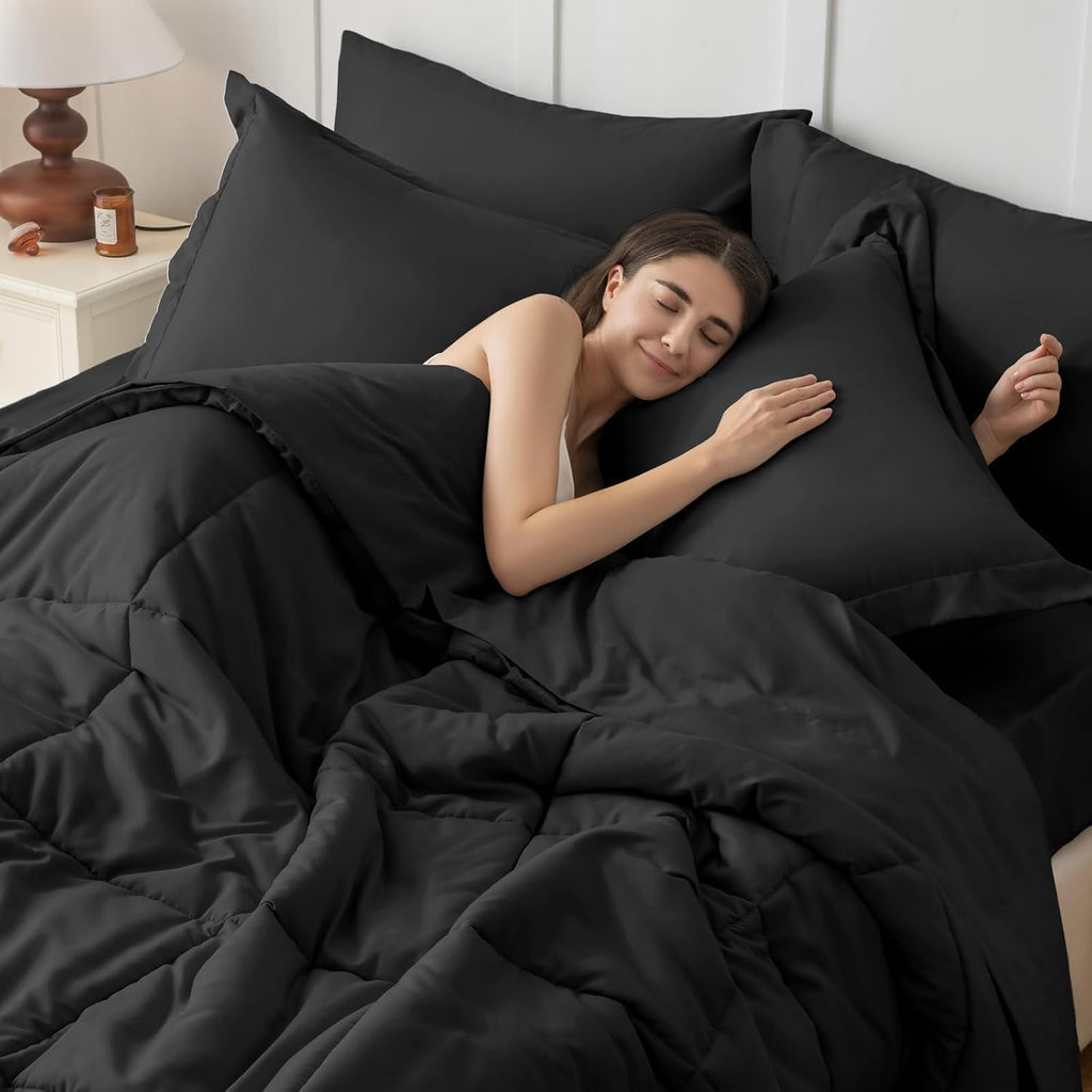 JOLLYVOGUE Queen Bedding Set, 7 Pieces, Black