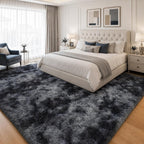 PLHXFR Shag Area Rug, Tie-Dyed Dark Grey, 8 x 10 ft