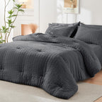 HYMOKEGE Queen Seersucker Bedding Set, 7 Pieces, Dark Grey