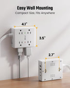 SUPERDANNY Flat-Plug Power Strip, White, 10 ft