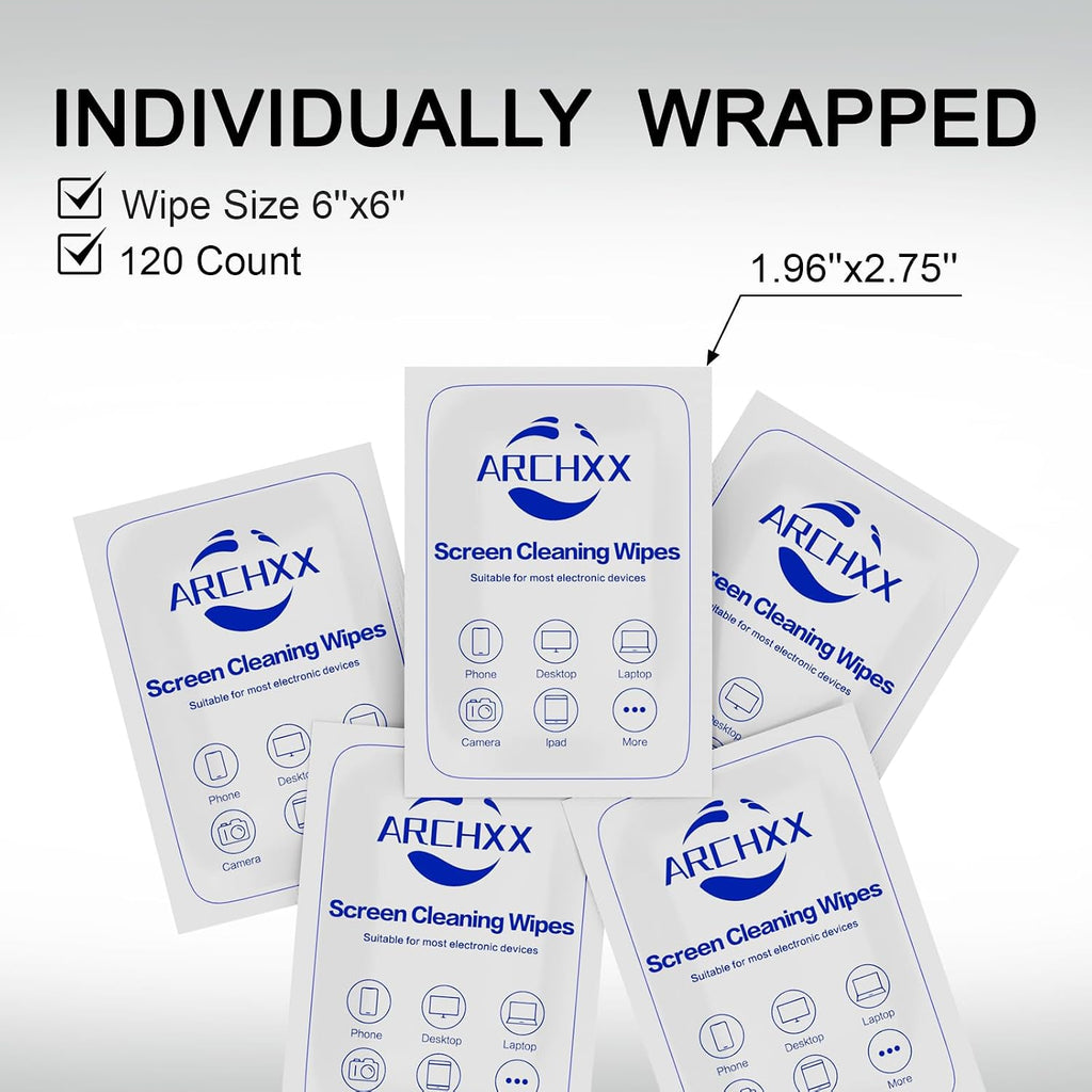 ARCHXX Individually Wrapped Screen Wipes, 120-Pack