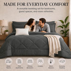 CozyLux Queen Comforter and Sheet Set, 7 Pieces, Dark Grey
