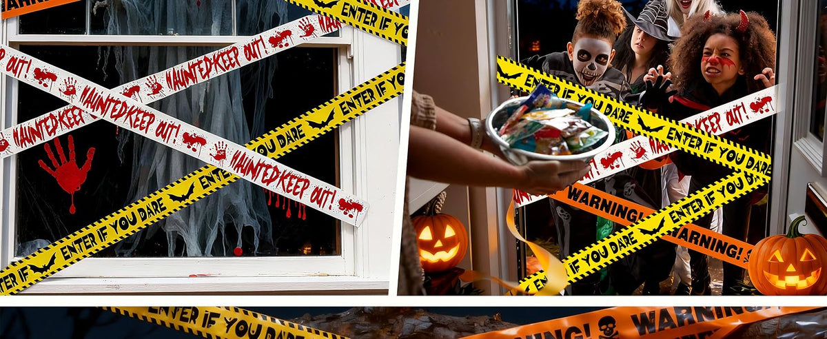 ONFAON 3-Piece Non-Adhesive Halloween Caution Tape Bundle – Red or Orange – product detail