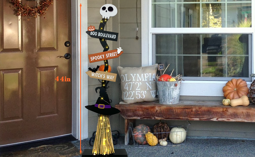 DAZONGE Lighted Wooden Halloween Witch Broom Decoration – black – product detail