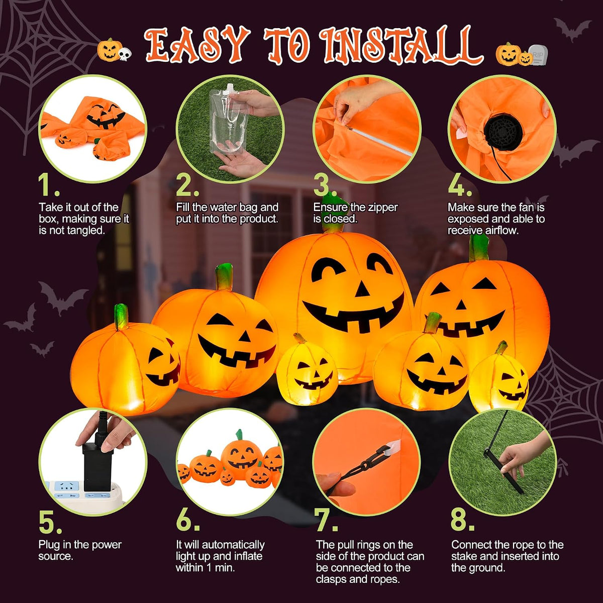 TISEJOY 9077 7.5-Foot Halloween Pumpkin Inflatable – Yellow – product detail
