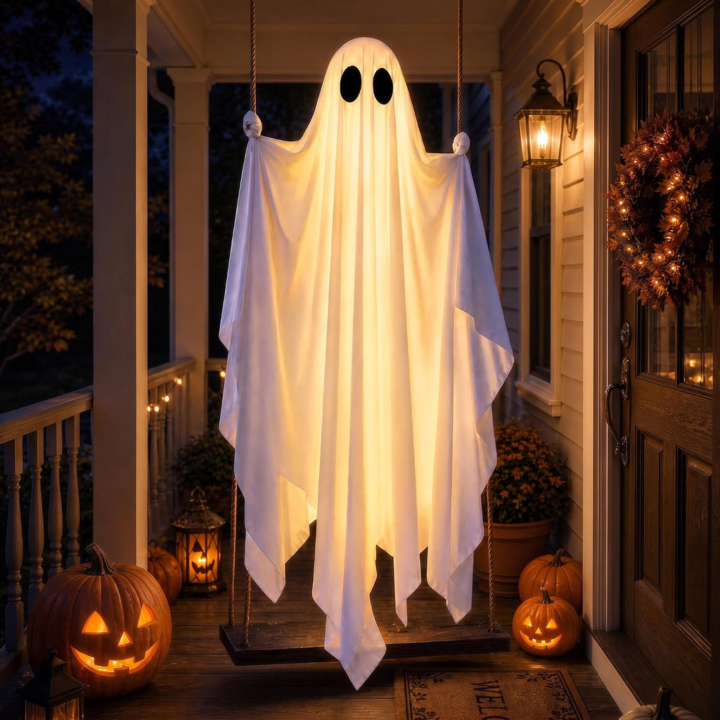 JOROMIT 01 Lighted Hanging Halloween Ghost Swing Decoration – White – product detail