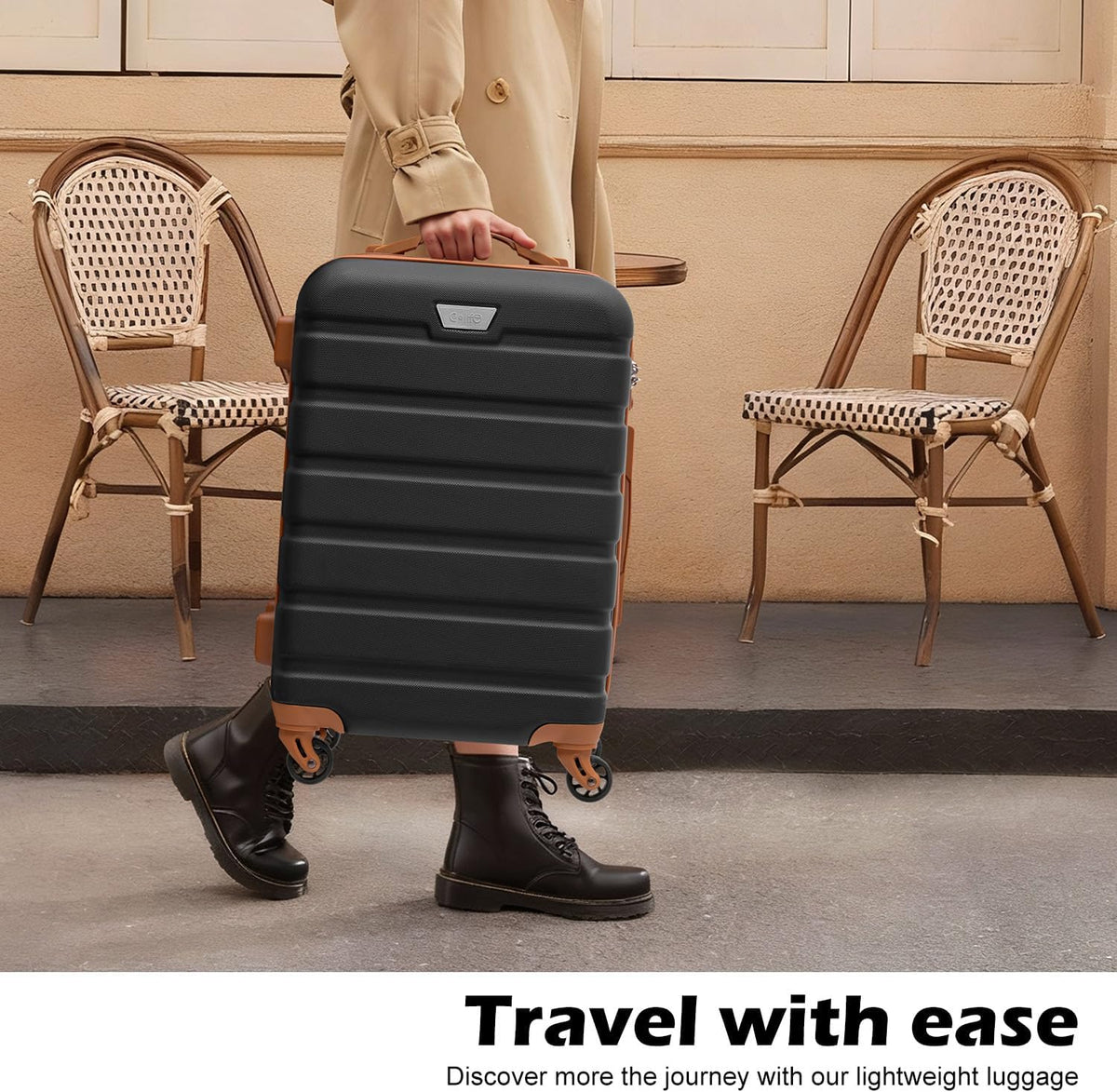 Coolife YD000013 Hardside Luggage Set – 3 Piece Set (20/24/28in), Apricot Black – product detail