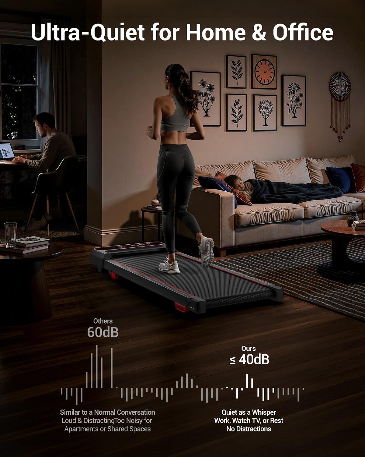 LONTEK U19 Under-Desk Walking Treadmill – Black – product detail