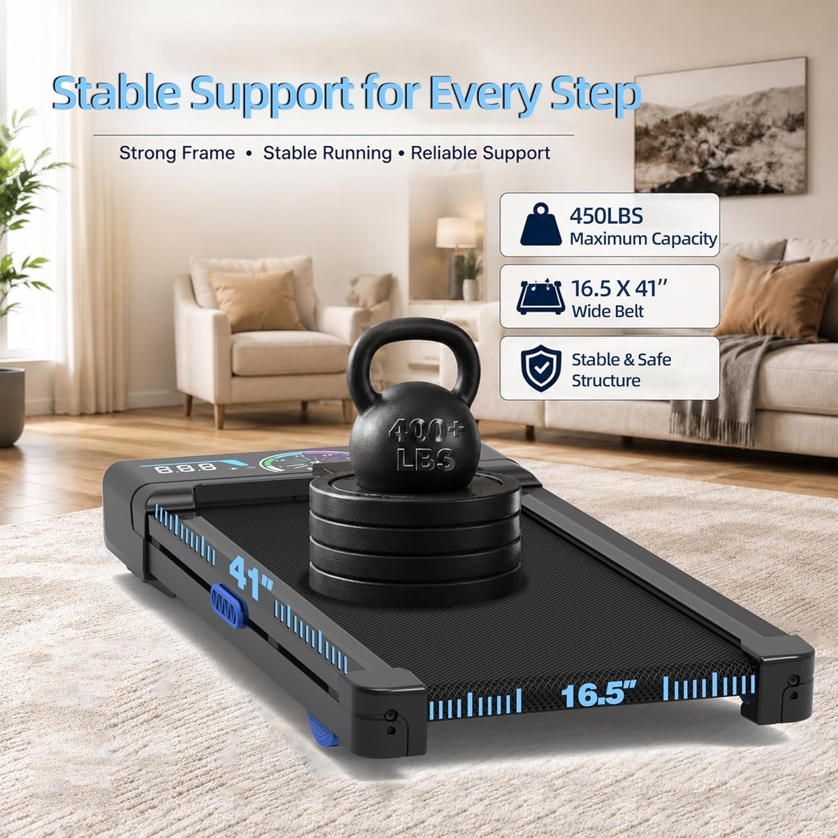 TRAILVIBER Under-Desk Walking Treadmill – Blue – product detail