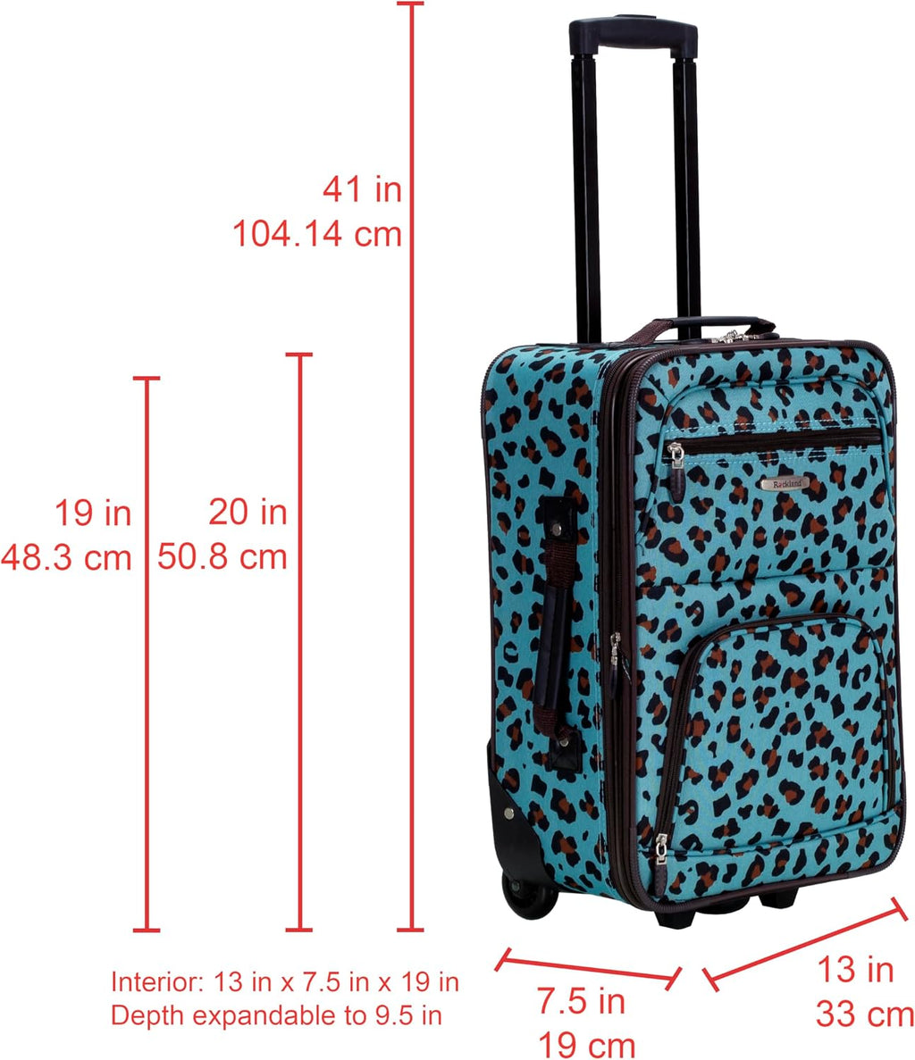 Rockland F102-BLUELEOPARD Softside Luggage Set – 2 Piece (19"/14" Tote), Blue Leopard – Blue Leopard / 2 Piece (19"/14" Tote) – product detail