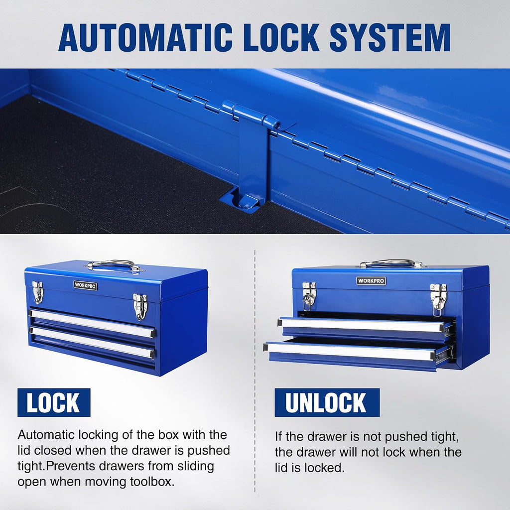 WORKPRO RM 18-Inch 2-Drawer Metal Tool Box – 18 Inch, Blue – Blue / 18 Inch – product detail