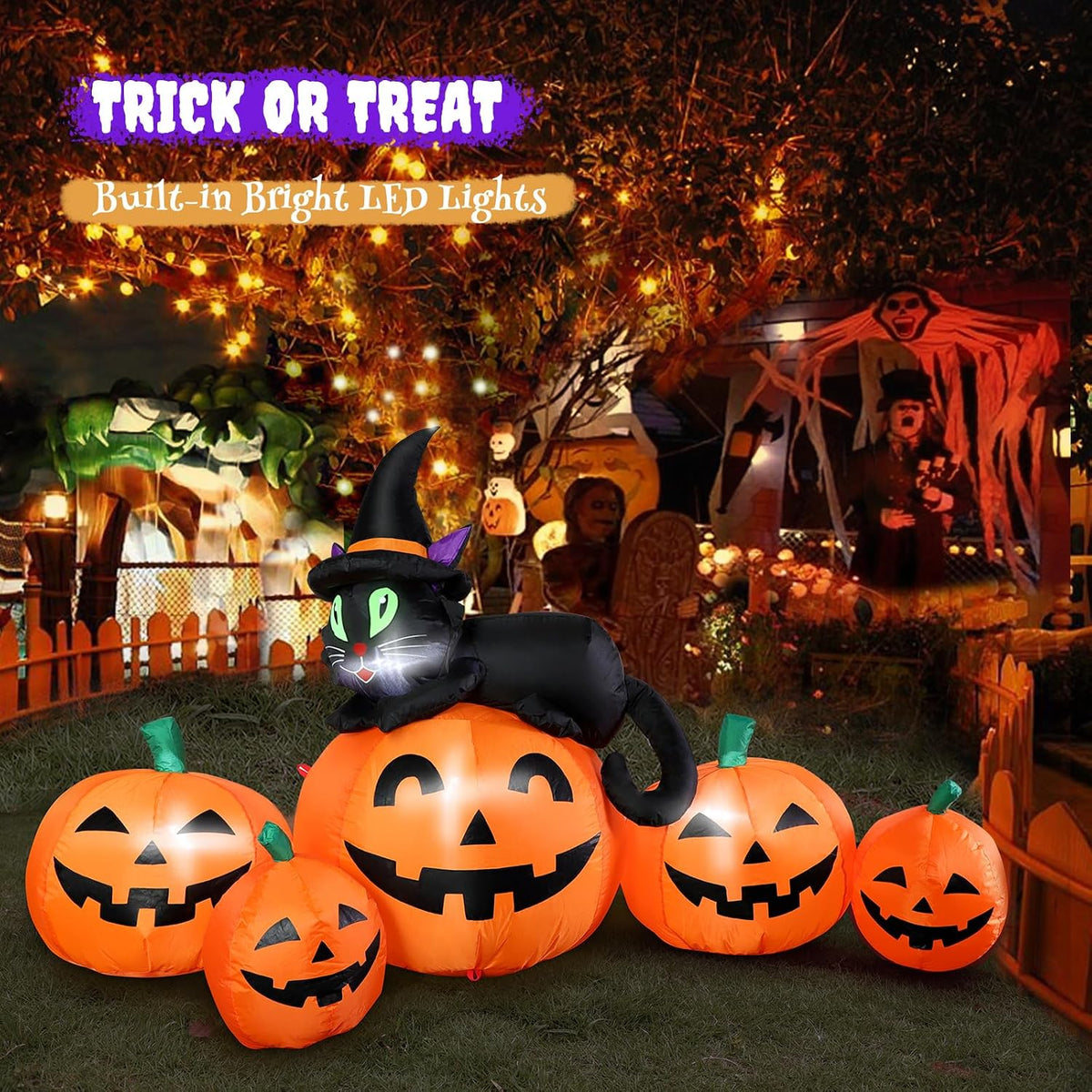 FunFanso HL18115-150 5-Foot Halloween Pumpkin & Black Cat Inflatable – 5FT Pumpkins, Orange, Black – 5FT Pumpkins / Orange, Black – product detail