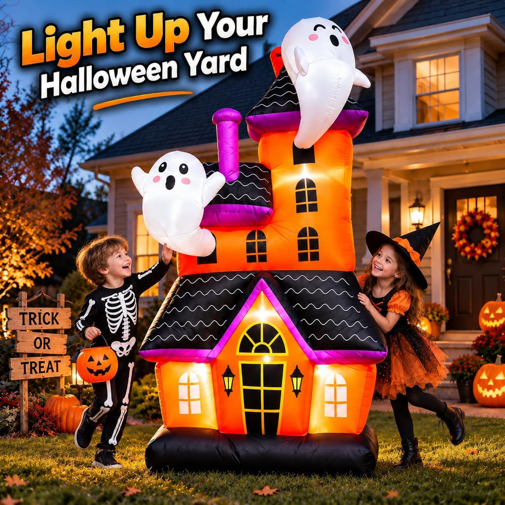 Bajree 6-Foot Halloween Haunted House & Ghosts Inflatable – Multicolor – product detail