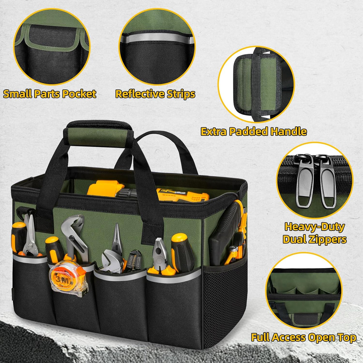 NECKORY QI-065 Wide-Mouth Tool Bag with Shoulder Strap – M, Army Green & Black – M / Army Green & Black – product detail