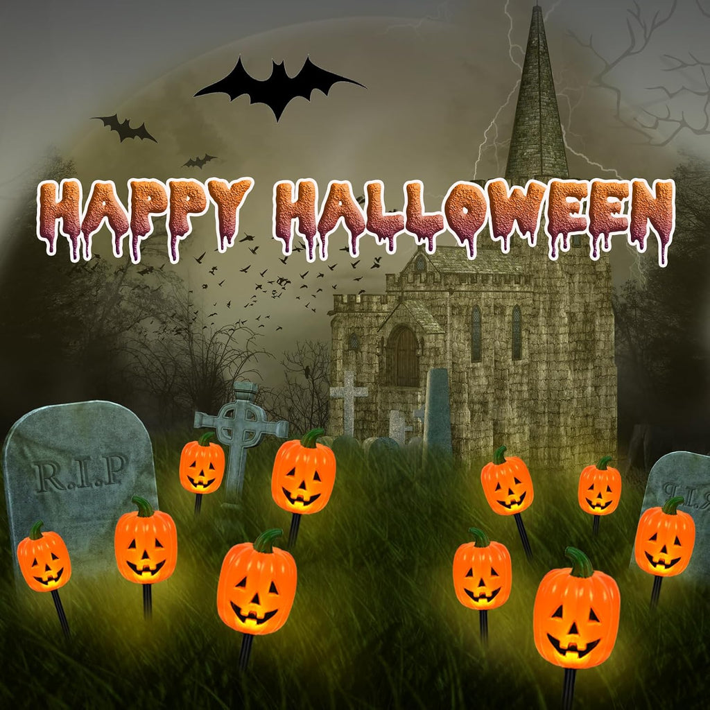 BRIGHTDECK 32137 Solar Halloween Pumpkin Stake Lights – 10-Pack – Long Pumpkin / 10-Pack – product detail