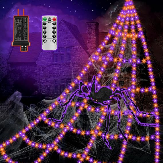 VITI HYT-0451400 550-LED Halloween Spider Web Lights with Spider – Purple Orange