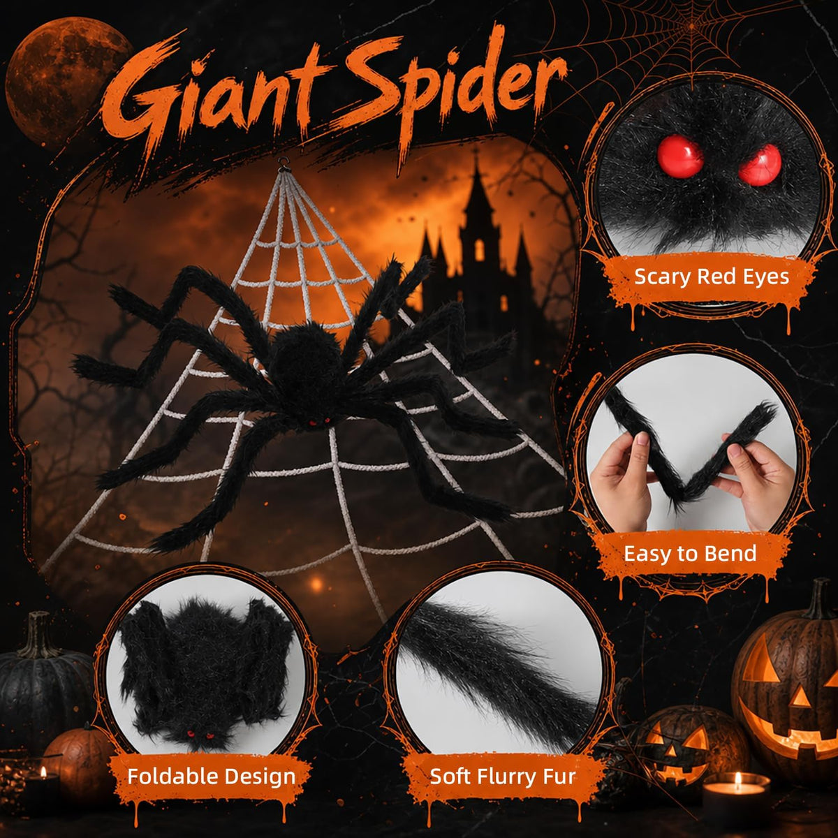 Land Guard WSJ-SJWZZ 236-Inch Halloween Web & 70-Inch Spider Set – 236 inches, White, Black – 236 inches / White, Black – product detail