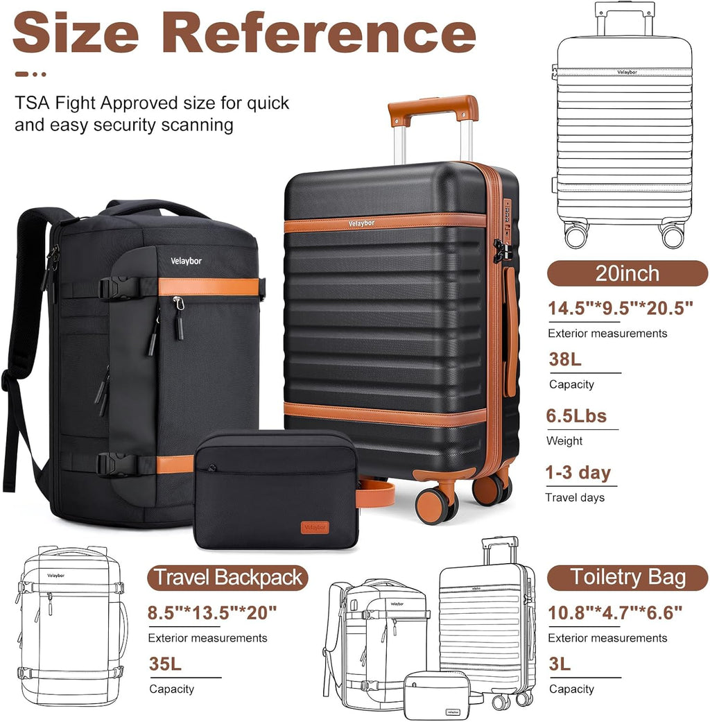 Velaybor LUG190602# Luggage Set – 3 Piece Set (20inch), Black – Black / 3 Piece Set (20inch) – product detail