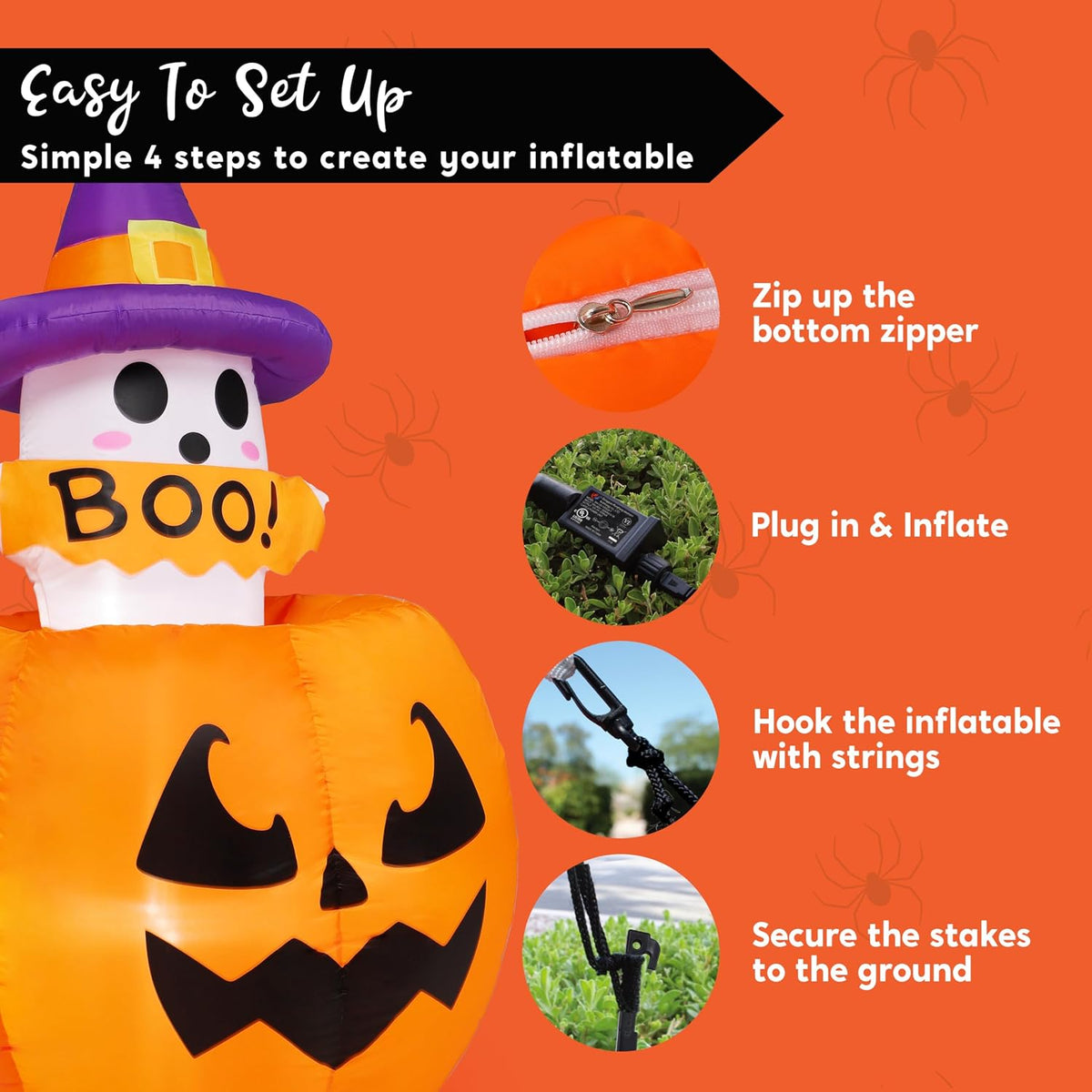 Joiedomi 32500 5-Foot Halloween Animated Ghost & Pumpkin Inflatable – Purple and White Ghost With Pumpkin – product detail