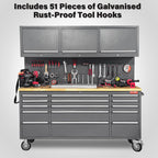 HAUTMEC HT0428-TC 72-Inch Rolling Workbench with 15 Drawers and Upper Cabinets – Gray – product detail