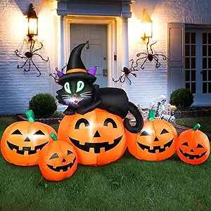 FunFanso HL18115-150 5-Foot Halloween Pumpkin & Black Cat Inflatable – 5FT Pumpkins, Orange, Black