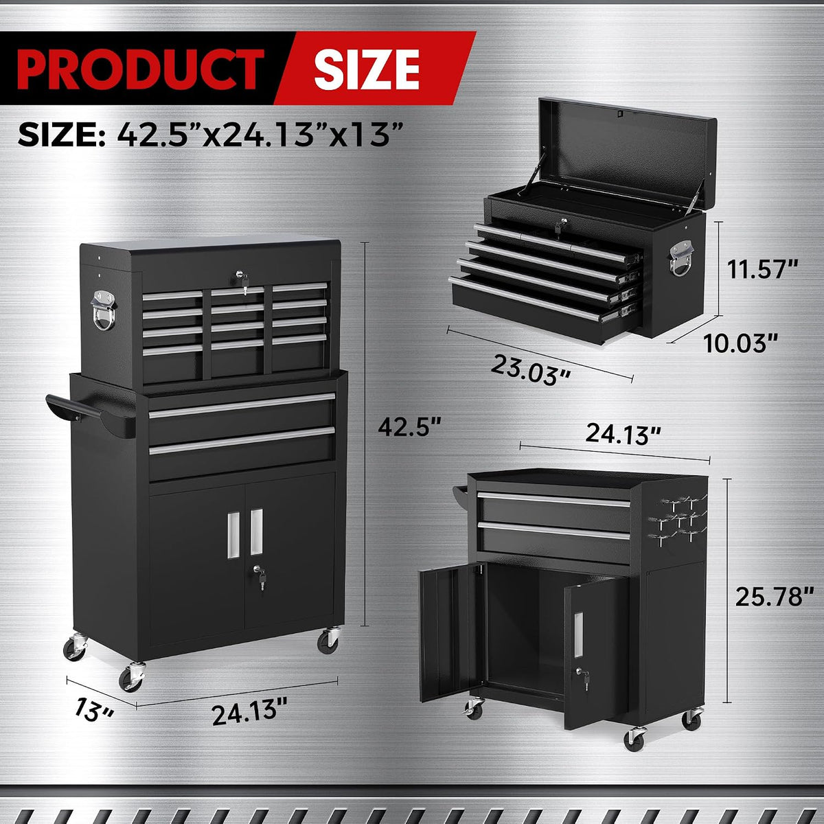 INTERGREAT 8-Drawer Rolling Tool Chest with Detachable Top – 8 Drawers, Black – Black / 8 Drawers – product detail