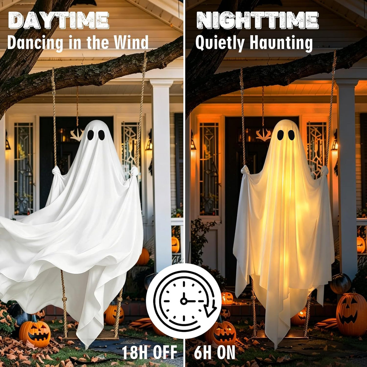 FairyGlim Lighted Halloween Swinging Ghost Decoration – White – product detail