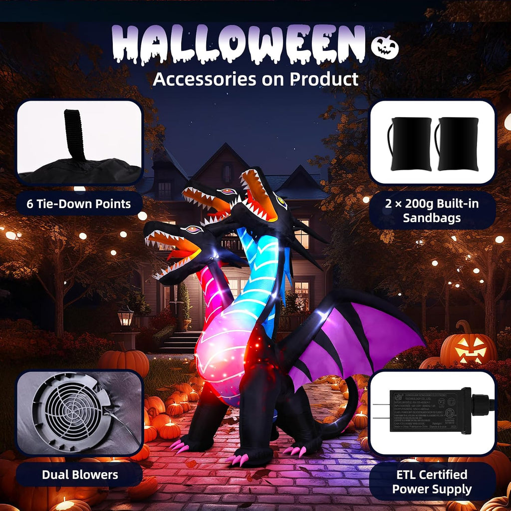 Thuodo FD241 8-Foot Halloween Three-Headed Dragon Inflatable – Black – product detail