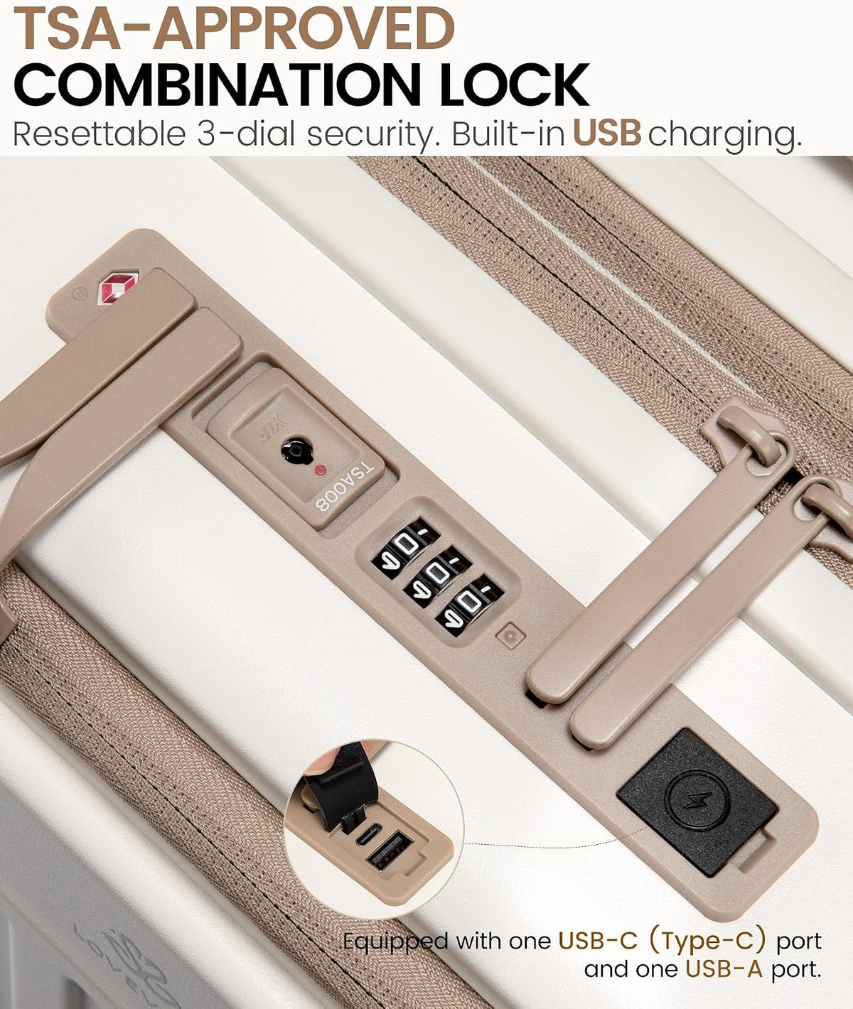 LOVEVOOK Hardside Carry-On Suitcase – 20 Inch-Carry on, White-Khaki – White-Khaki / 20 Inch-Carry on – product detail