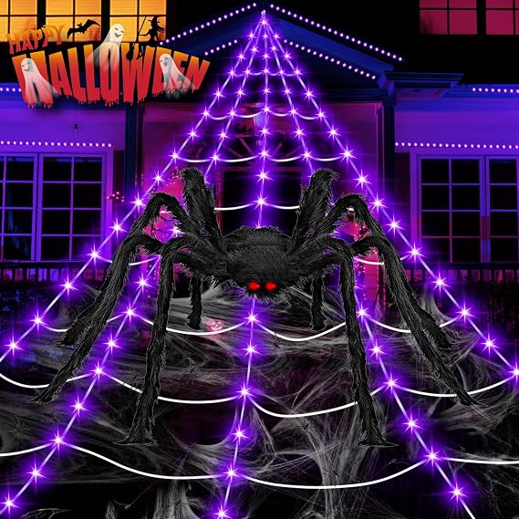 partyMoonet BG-CL3M3-306L01 200-LED Halloween Spider Web Light Set – Dark Purple