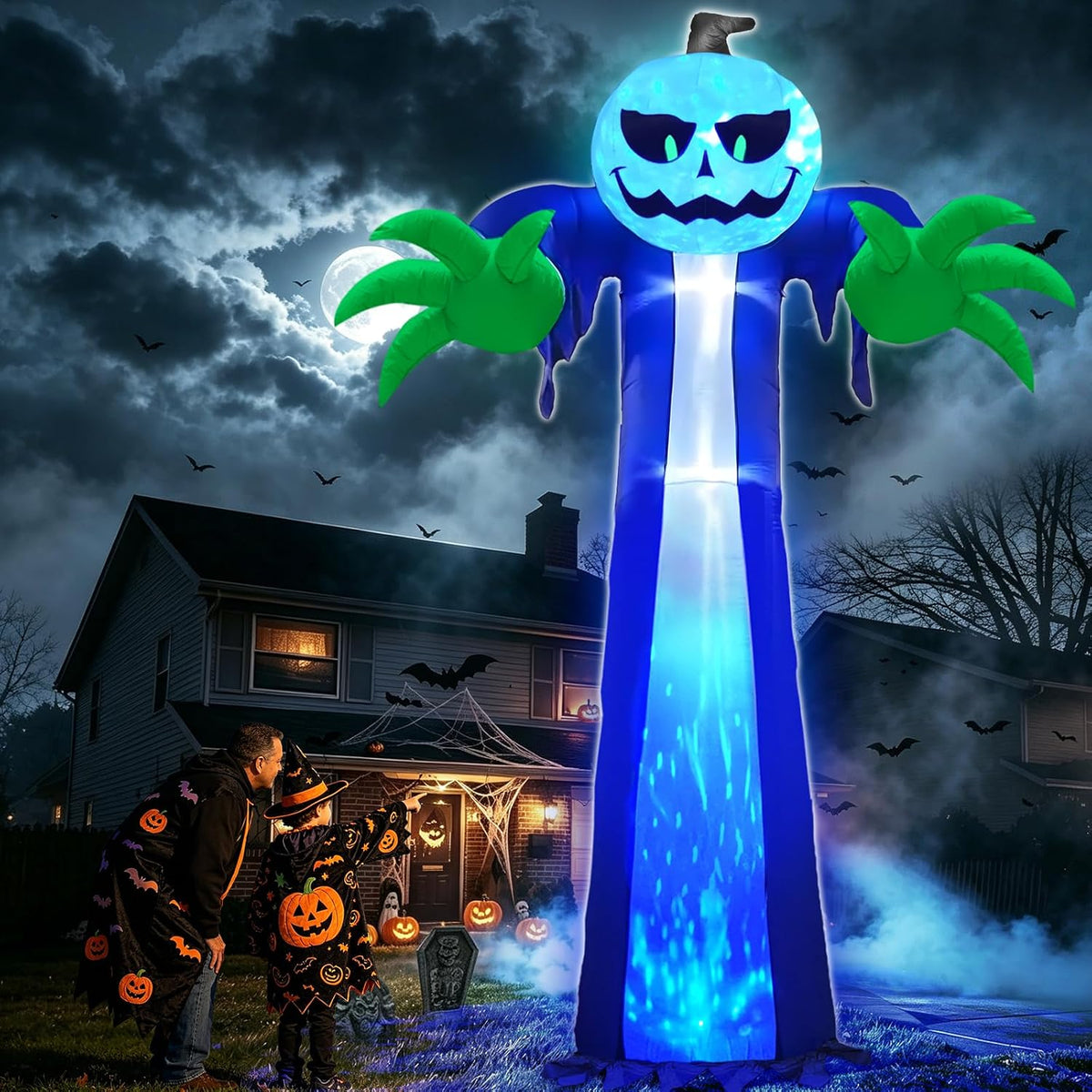 TURNMEON J-12V30W 14-Foot Halloween Pumpkin & Ghost Inflatable – Blue – product detail