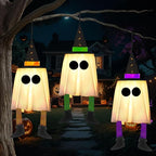 JOYIN 17593 3-Pack 23.6-Inch Lighted Hanging Ghosts with Witch Hats – Warm white light with colorful hat