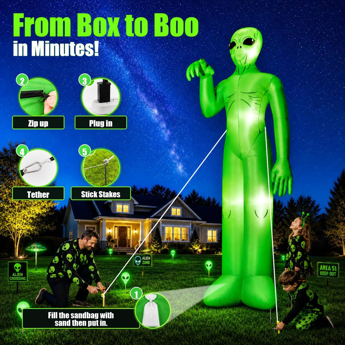 zukakii QM-WS-026 12-Foot Halloween Alien Inflatable – green – product detail