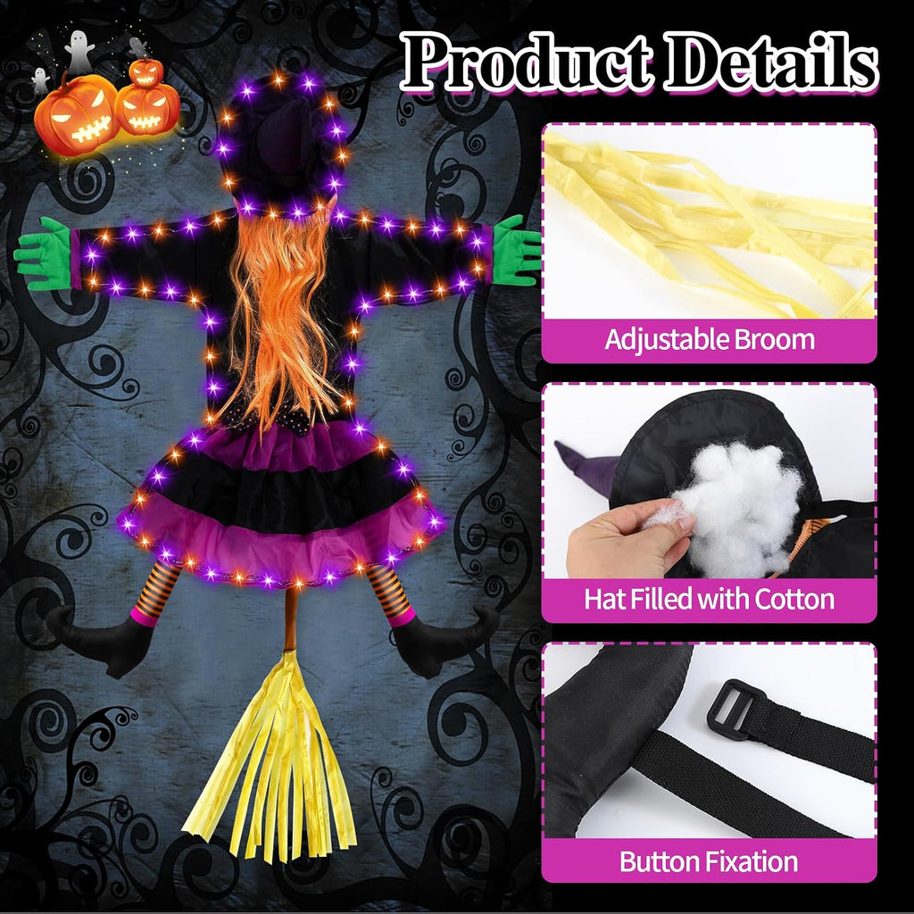 ILLUMINEW 001 Solar-Lighted Halloween Crashing Witch Decoration – Orange Purple – product detail