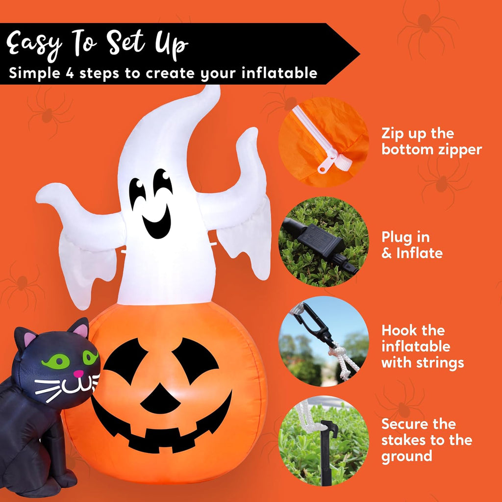 Joiedomi 32733 5-Foot Halloween Ghost & Pumpkin & Black Cat Inflatable – White Orange and Black – product detail