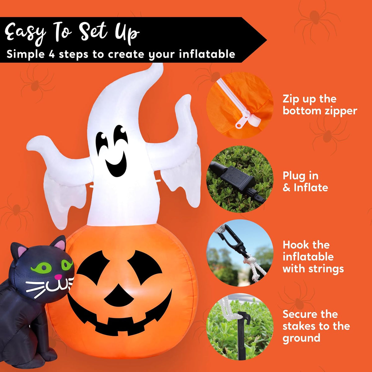 Joiedomi 32733 5-Foot Halloween Ghost & Pumpkin & Black Cat Inflatable – White Orange and Black – product detail