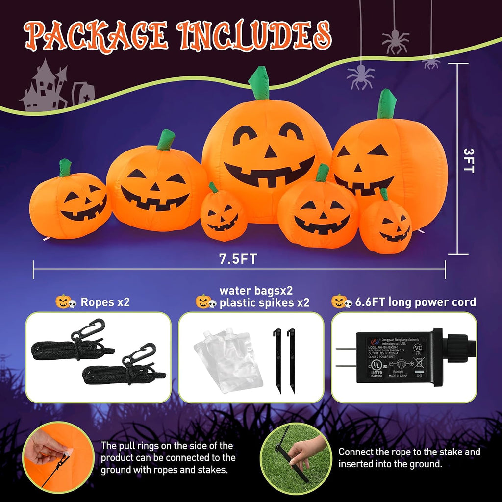 TISEJOY 9077 7.5-Foot Halloween Pumpkin Inflatable – Yellow – product detail