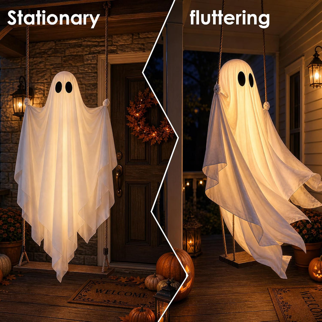 JOROMIT 01 Lighted Hanging Halloween Ghost Swing Decoration – White – product detail