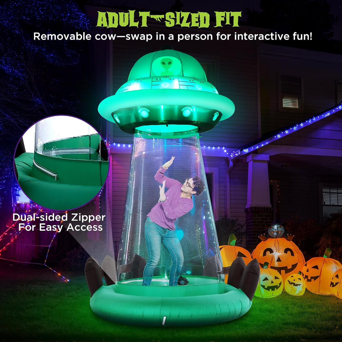 ZPISF UFO Inflatable - 001 10-Foot Halloween UFO & Cow Inflatable – 10 FT UFO Abduction – product detail