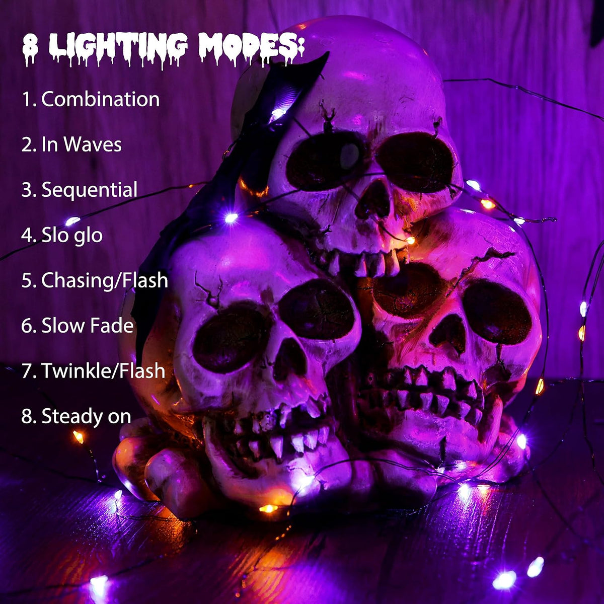 Lomotech 2-Pack 66-Foot 200-LED Solar Halloween String Lights – Orange&Purple – product detail