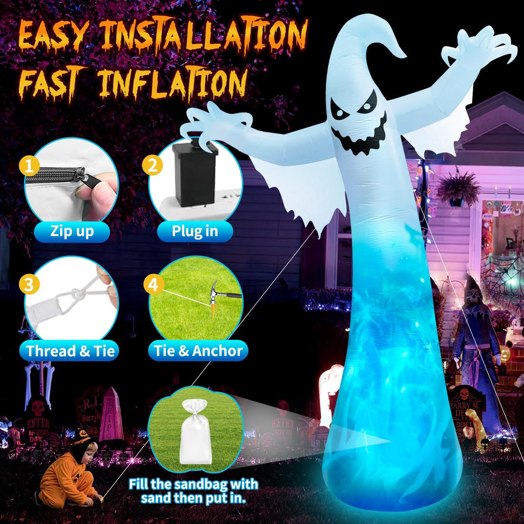 zukakii QM-WS-021 12-Foot Halloween Ghost Inflatable – White – product detail