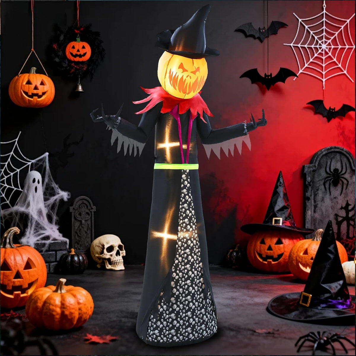 GIFTFIND 10080 9-Foot Halloween Pumpkin & Witch Inflatable – 9ft Pumpkin Man – product detail
